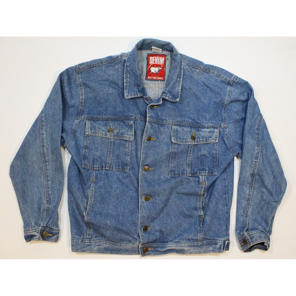 UNIONBay Men's Medium Denim Blue Jean Button up Jacket 100% cotton Made in USA
